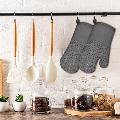 2 Pcs Oven Mitts Heat Resistant for Kitchen, Kitchen Oven Gloves, Long Oven Mitts and Pot holder with Non-Slip Silicone Stripe Soft Cotton Lining,...